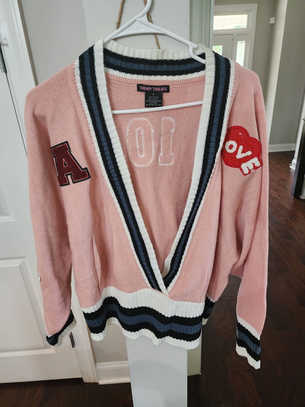 Pink V-Neck Patch Cardigan